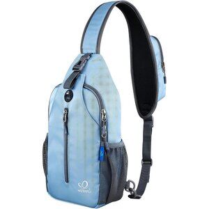 Men Light Blue Crossbody Sling Backpack Sling Bag Travel Hiking Chest Daypack